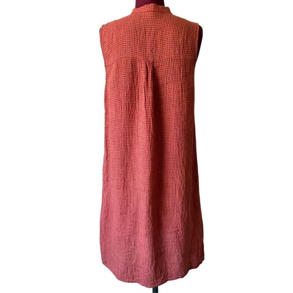 Eileen Fisher Puckered Organic Linen Sleeveless Dress size XS Button Front Rust - Picture 3 of 8